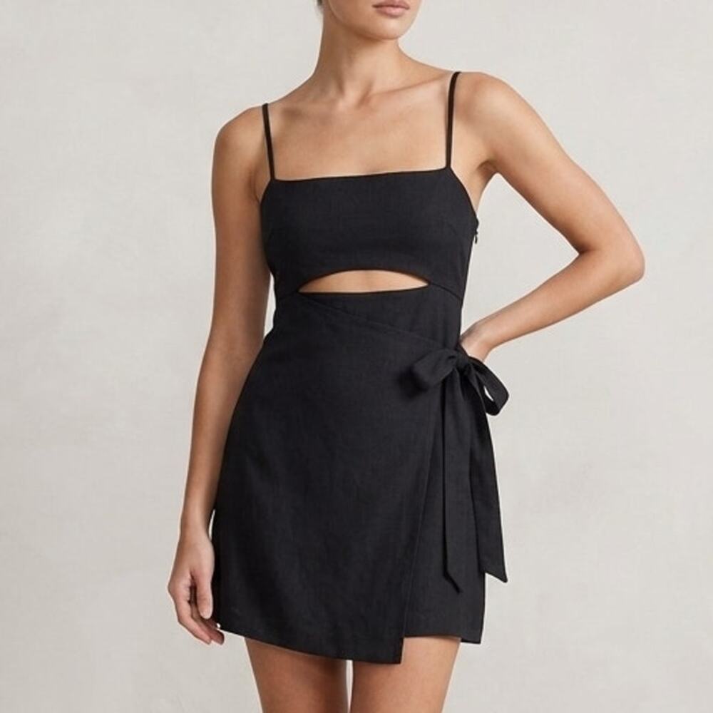 ZARA Cut Out Side Tie Wrap Mini Dress Color Black Womens Size US Medium